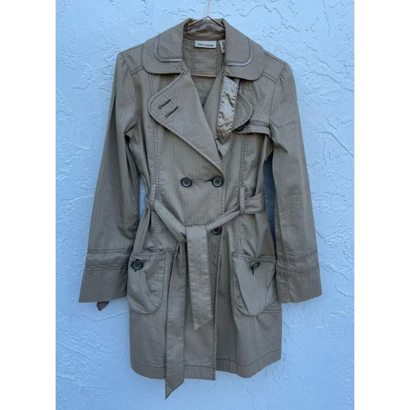 DKNY Womens Long Sleeve Double Breasted Belted Trench Coats Khaki Sz XS - Picture 1 of 16